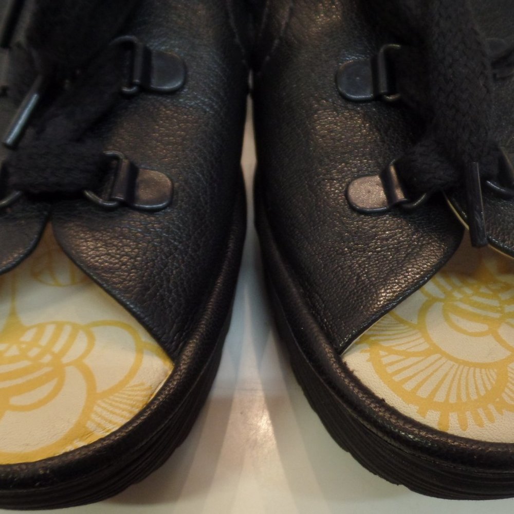 FLY London Black Leather Wedge Lace Up Sandals Shoes "Ylfa" Size 41 or US 10.5 - Picture 10 of 12